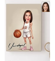 Kişiye Özel Basketbolcu Kadın Karikatür Baskılı Ahşap Tablo 30x40