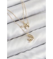 Pirinç Zirkon Taşlı Yıldız Ve Ay Model Gold Renk Kadın Kolye - TJ-BKO10422