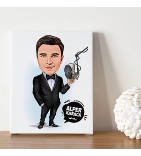 Ses Sanatçısı Erkek Karikatürlü Kanvas Tablo