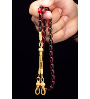 Gümüş Kazaz Püskül 8x11mm Bal Ateş Kehribar Tesbih (Turuncu)