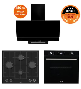 Ferre ve AFM Tech MARKALI / Bern 8 prog. Turbolu Siyah Dijital Ankastre Set (LN385 + FM7700+FM3250)
