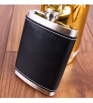 Perlotus 8 Oz 235 cc Hunili Siyah Hakiki Deri Kılıflı Çelik Viski İçki Matarası