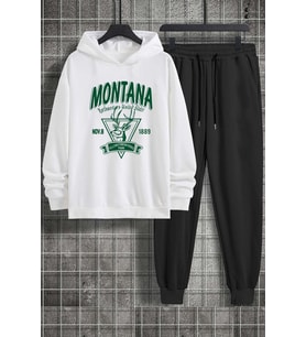 Unisex Montana Baskılı Eşofman Takımı (A.Beyaz)