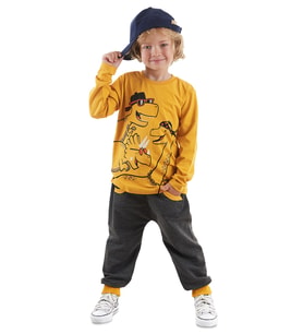 Cool Dinolar Erkek Çocuk T-shirt Pantolon Takım (Hardal)