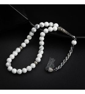 Havlit Doğal Taş 8mm Oksitli Gümüş Tesbih (Çok Renkli)