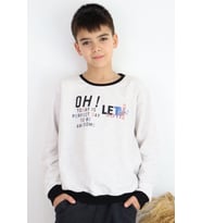 Breeze Erkek Çocuk Sweatshirt Renkli Yazı Baskılı 10-16 Yaş, Bej Melanj