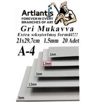 A4 Mukavva Gri 1.5 mm 20 Adet 1 Paket 21x29,7 cm A-4 Mukavva 1,5 mm Kalınlığında A-4 Mukavva