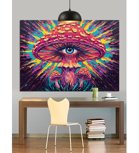 Neon Mor Göz Sanat Dekoratif Kanvas - Mdf Ahşap Tablo