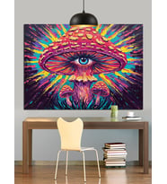 Neon Mor Göz Sanat Dekoratif Kanvas - Mdf Ahşap Tablo