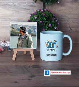 Erkek Sınıf Öğretmenine Hediye Fotoğraflı Dekoratif Taş, Kupa Bardak Beyaz Hediye Öğretmenler Günü Hediyesi (Model 1)
