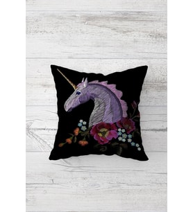 Ünicorn At Desenli Çift Tarafı Baskılı Gizli Fermuarlı Yastık Kılıfı Kırlent Koltuk Yastık Kılıfı (Siyah)