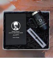 Öğretmenlere Özel İsimli Siyah Defter Kalem Termos Mug Seti