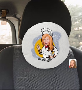 BK Gift Kişiye Özel Kadın Chef Karikatürlü Yuvarlak Araç Koltuk Yastığı-12