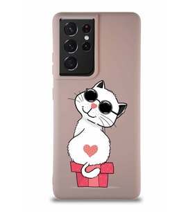 Samsung Galaxy S21 Ultra Soft Premier Kapak Coolcat Tasarımlı Silikon Kılıf - Pudra (Şeffaf)
