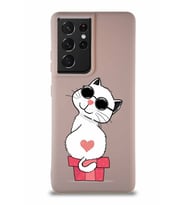Samsung Galaxy S21 Ultra Soft Premier Kapak Coolcat Tasarımlı Silikon Kılıf - Pudra (Şeffaf)