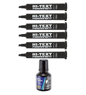 Siyah Kesik Uçlu Markör Permanent Kalem 6 Adet Hı-Text Marker Mürekkep Siyah 30 Ml 1 Adet Brons Koli Kalemi