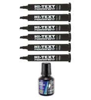 Siyah Kesik Uçlu Markör Permanent Kalem 6 Adet Hı-Text Marker Mürekkep Siyah 30 Ml 1 Adet Brons Koli Kalemi