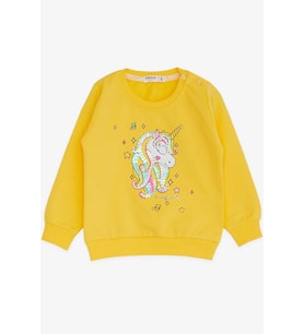 Breeze Kız Çocuk Sweatshirt Baskılı Pullu Unicorn 2-6 Yaş, Sarı