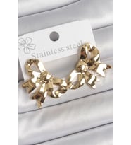 316 Çelik Gold Renk Kurdele Plaka Model Kadın Küpe (Rose Gold Altın)