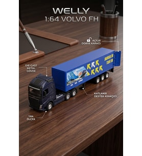 Welly 1:64 ÖLÇEK Volvo FH Diecast Metal Oyuncak Tır Açılır Kapaklı Model Araç Lisanslı