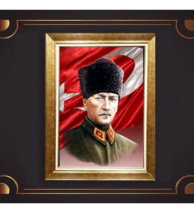 Altın Varaklı Çerçeveli Paspartulu Atatürk Tablo z5074 (Gold)