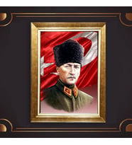Altın Varaklı Çerçeveli Paspartulu Atatürk Tablo z5074 (Gold)