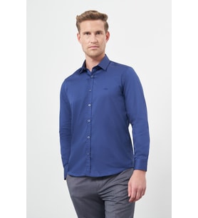 Lacivert Sert Yaka Cepsiz Slim Fit Classic Pamuklu Gömlek 1004255324