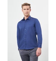 Lacivert Sert Yaka Cepsiz Slim Fit Classic Pamuklu Gömlek 1004255324