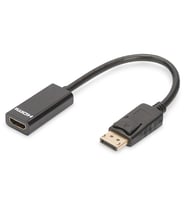 Digitus DisplayPort (DP)  HDMI Adaptörü, Kablolu, DP Erkek - HDMI Tip A Dişi, AWG: 28, çift kat zırhlı, 0.15 metre, kilit mekanizmalı, DP 1.1a uyumlu, siyah renk
Digitus DisplayPort Adapter Cable, Type DP-HDMI A M/F, 0.15m, w/interlock,