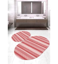 Dijital Baskılı Kaymaz Taban Yıkanabilir Oval 2'li Klozet Takımı Banyo Paspası NOKZ-HT-1002 (Kırmızı)