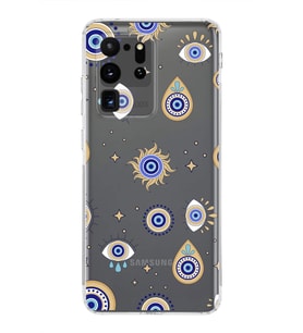 PrintiFy Samsung Galaxy S20 Ultra ile Uyumlu Nazar Boncuğu 5  Kamera Korumalı Şeffaf Silikon Kılıf