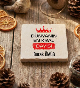 Kişiye Özel En Kral Dayı Bardak Altlığı Doğum Günü Hediyesi (Krem)