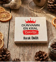Kişiye Özel En Kral Dayı Bardak Altlığı Doğum Günü Hediyesi (Krem)