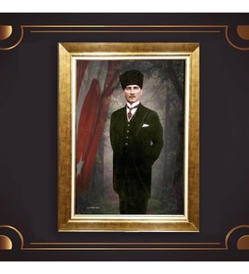 Özel Seri Paspartulu Çerçeveli Atatürk Tablo l136 (Gold)