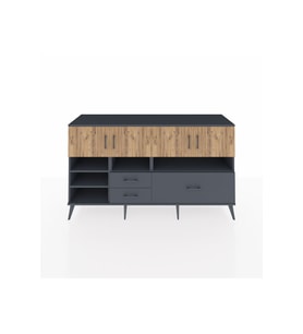Kronos Konsol 8 Raflı 3 Çekmeceli 4 Kapaklı 176x59x99 Antrasit-Çam/Antrasit