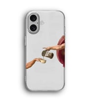 iPhone 16 Uyumlu Eller Tablosu ve Kahve Desenli Silikon Şeffaf Telefon Kılıfı