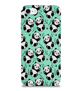 Apple iPhone SE 2020 Uyumlu Lansman Kılıf Panda Tasarımlı İçi Kadife Kapak-Su Yeşili (Şeffaf)