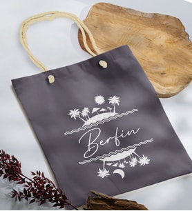 BK Gift Kişiye Özel Yaz Temalı İsimli Antrasit Halat Saplı Kumaş Plaj Çantası -1, Baskılı Omuz Çantası, Alışveriş Çantası, Arkadaşa Hediye, Sevgiliye Hediye