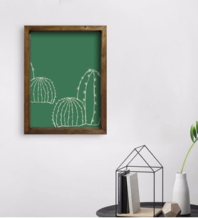 BK Gift Kaktüs Tasarımlı Doğal Masif Ahşap Çerçeveli Tablo 45x65cm-24