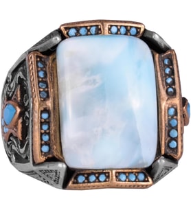 Gerçek Doğal Taş Yüzük - El Yapımı Yüzük - 925 Ayar Gümüş Yüzük (Larimar)
