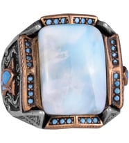 Gerçek Doğal Taş Yüzük - El Yapımı Yüzük - 925 Ayar Gümüş Yüzük (Larimar)