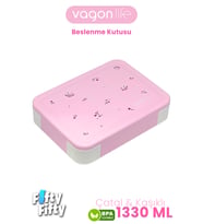 1330 ML Tek Kat 6 Bölme Çocuk Beslenme Kutusu Çatal / Kaşık / Sos Kaseli -FFB1265 (Pembe)