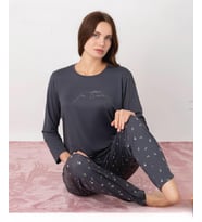 Pijamoni Kadın Milan Bisiklet Yaka Uzun Kol İnce Pijama Takımı 7600/35 - 1 Adet (Füme)