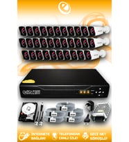 ELITCAM 32 Kameralı Kare 32 Dış Kamera Set 250 GB HDD Full HD Gece Görüşlü Güvenlik Kamerası Sistemi