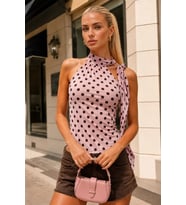 Kadın Fular Detay Puantiyeli Kolsuz Slimfit Örme Bluz 26054