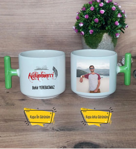 Kütüphaneci Kupa Bardak Fotoğraflı T Yeşil Kulplu Kütüphaneciye Hediye