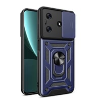 Tecno Spark 10C Kılıf Yüzüklü Standli Sürgülü Kamera Korumalı Tank Sert Silikon Kapak (Mavi)