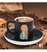 BK Gift Kişiye Özel Kadın Karikatürlü Siyah Renk Türk Kahvesi Fincanı-102, Arkadaşa Hediye, Aileye Hediye, Yıl Dönümü Hediyesi