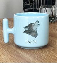 Kişiye Özel Kurt Baskılı Hediye Pastel T Kupa Babaya Kardeşe Hediye (Mavi)