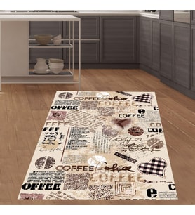 Coffee Yazılı Geometrik Desenli Dijital Baskılı Kaymaz Taban Yıkanabilir Leke Tutmaz Mutfak Halısı (Çok Renkli)
